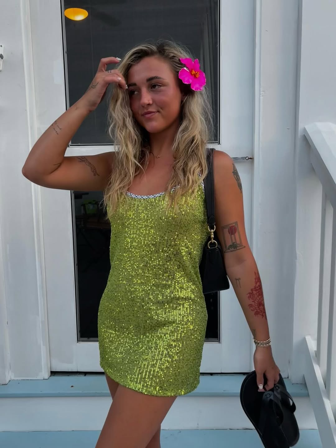 Green summer sparkle slip dress