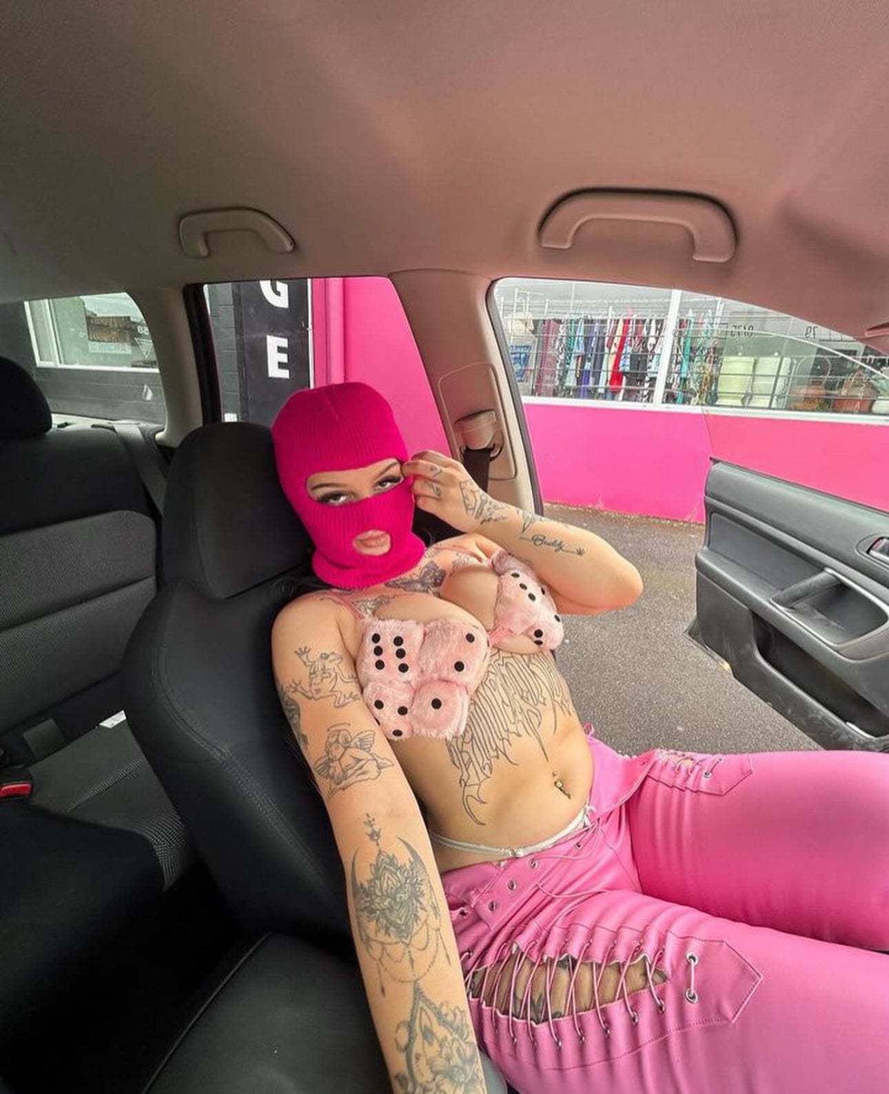 Neon pink ski masks