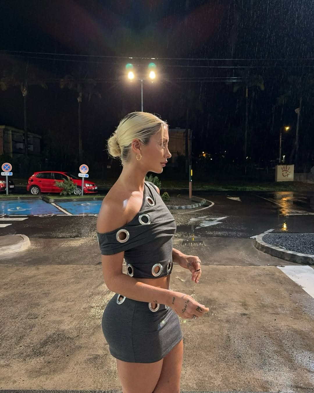 Asymmetrical metal ring dress